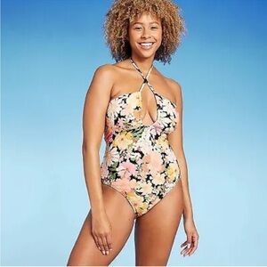 Shade & Shore Halter Keyhole Bandeau OnePiece Swimsuit